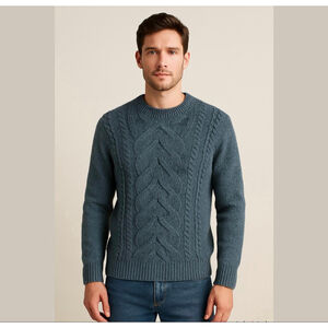 ARMANI Exchange Lambswool Blend Cable-Knit Chunky Sweater Gray - Small